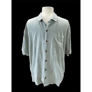 Tommy Bahama 100% Silk Green Button-Up Shirt Wood Buttons Men’s X-Large-Vacation